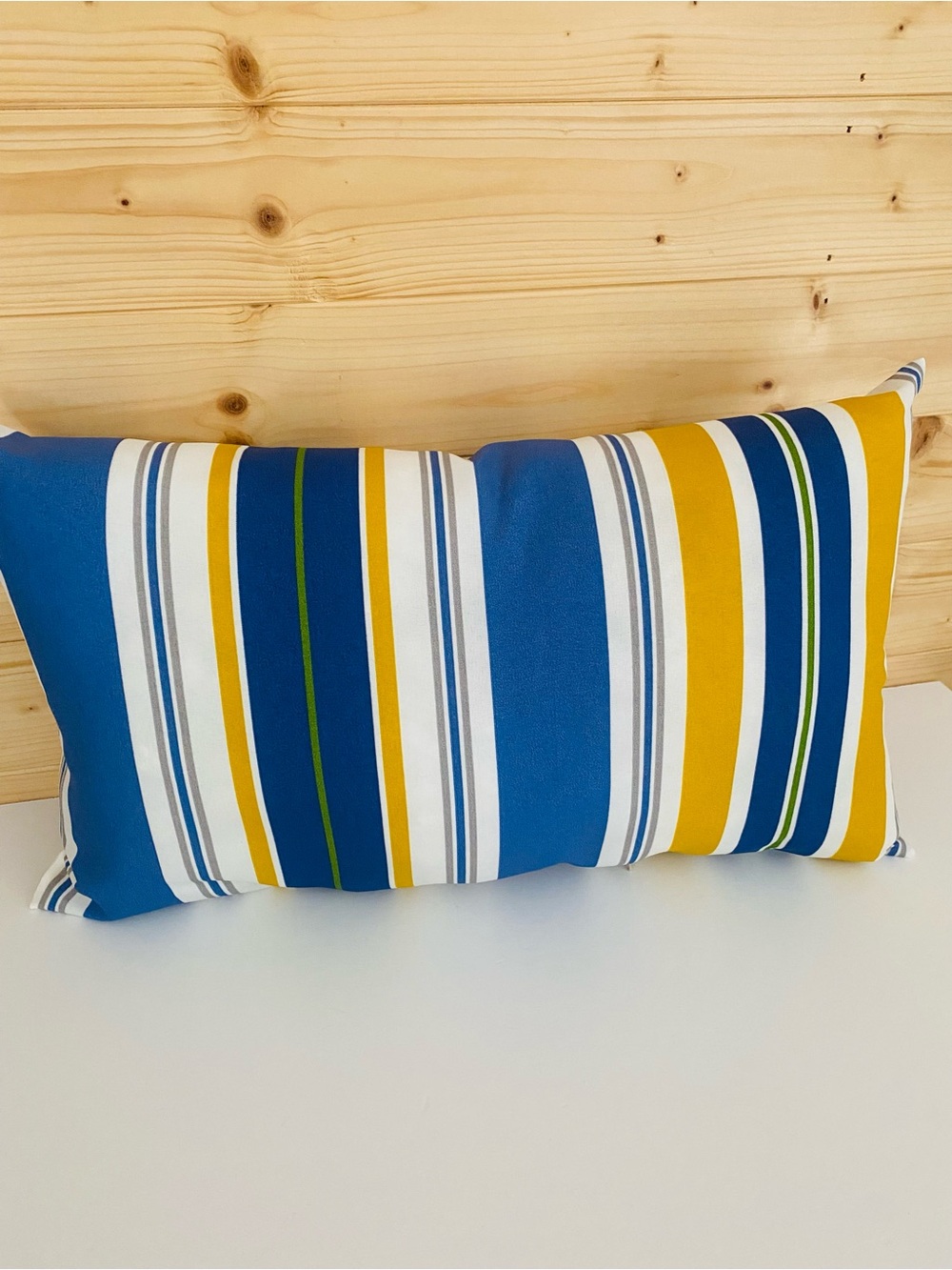 Throw Pillow Indoor Outdoor Lumbar Geometric Stripes Blue White Gray Yellow